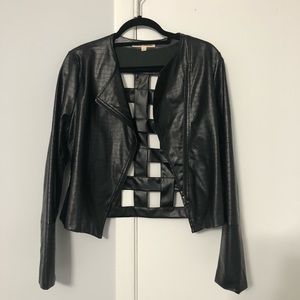 Weaved back pleather jacket